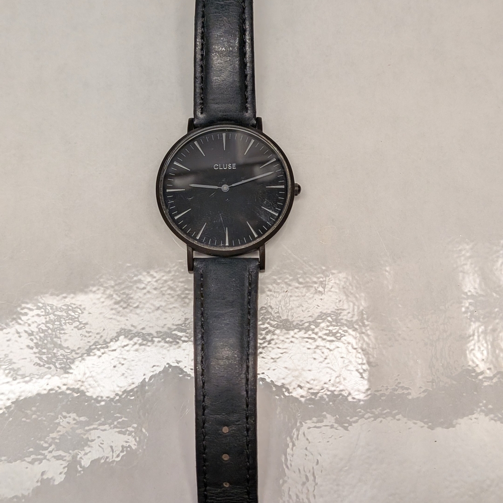 Cluse Black Leather Strap Watch